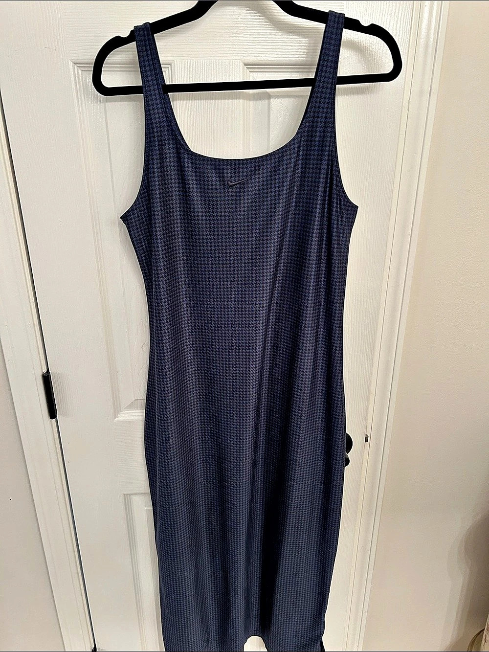 Nike Sportswear Icon Clash Houndstooth Tank Dress Blue & Black Large